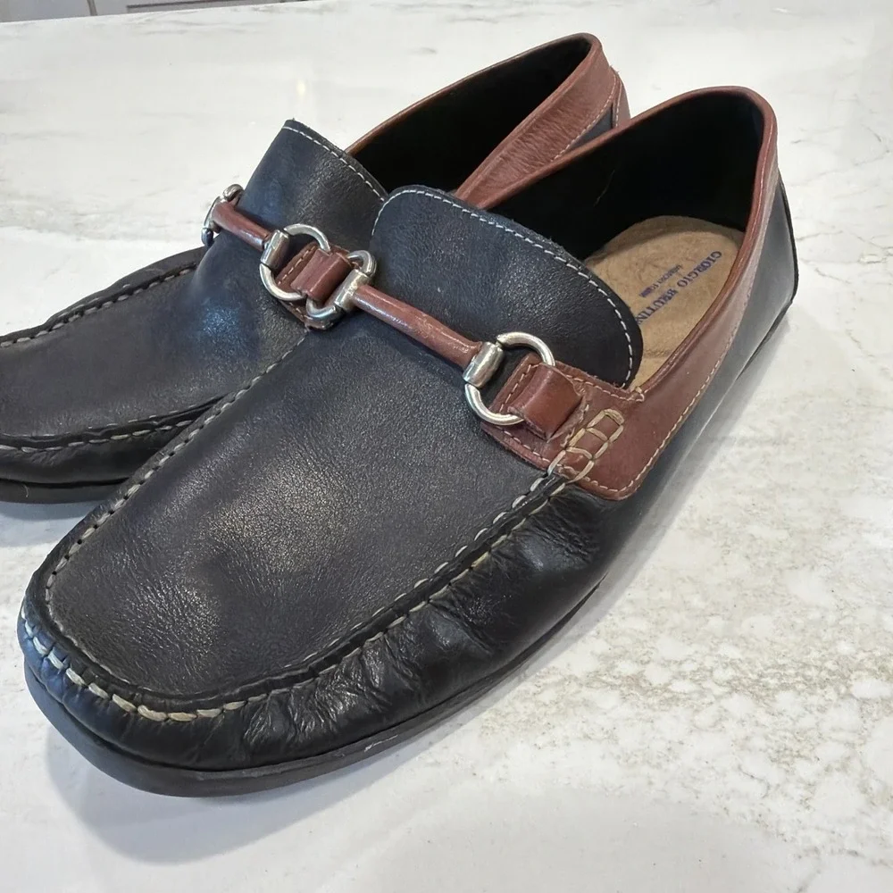 Giorgio Brutini Le Glove Men Horse Bit Two Tone Black Brown Leather Loafers 10.5